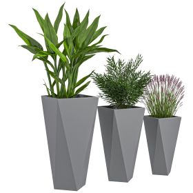 Outsunny Trio of Tall Grey Planters: Stackable, with Drainage, Ideal for Outdoor or Indoor Use|