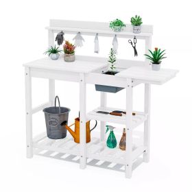 Weather Resistant Outdoor Potting Bench Table with Storage Shelf Wooden Garden Workstation with Open Shelves for Planting Gardening Backyard Pati