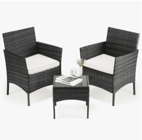 Patio Furniture Set 4 Pieces, Outdoor Furniture With Glass Table, Weaving Wicker Rattan Patio Chairs For Garden, Terrace, Porch, Lawns (Option: Threepiece set BK)
