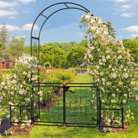 7.2ft Black Curved Roof With Door And Planting Frame, Iron Art 16mm Pipe, Iron Arch, Courtyard (Color: Black)