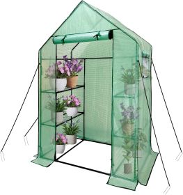 Walk In Greenhouse With Shelves,Walk-In Plant Green House With Durable Green PE Cover, 3 Tiers 6 Shelves Stands with Ground Pegs & Ropes for Stab (Style: 143x73x195cm)